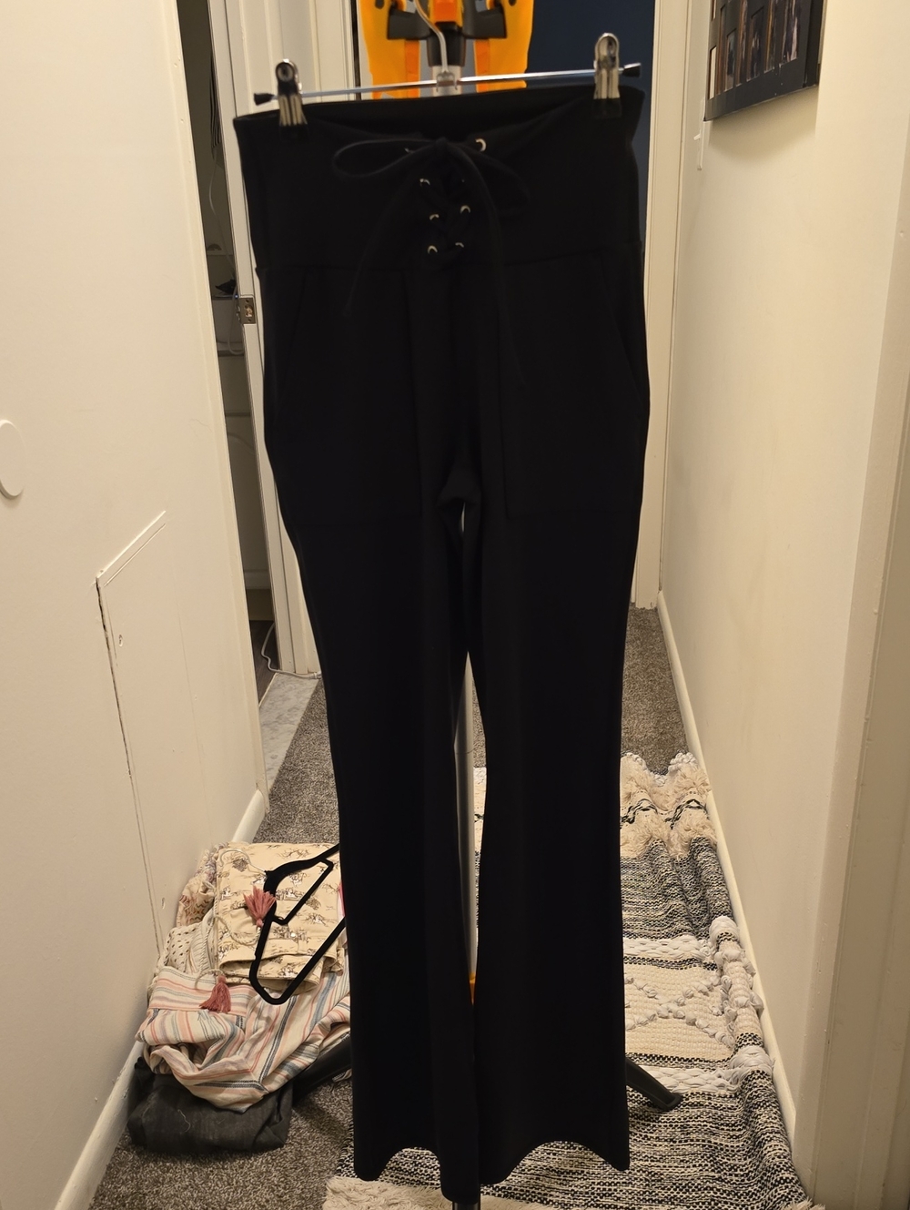 NWT HALARA Black High-Waist Wide-Leg Lace-Up Front Pants